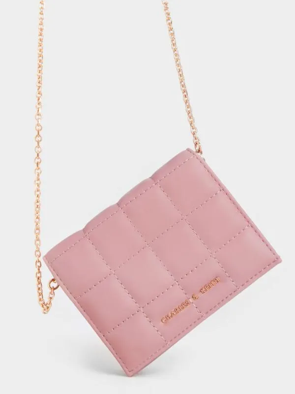 Women Quilted Mini Short Wallet 8211 Pink CHARLES and KEITH Wallets On Chain