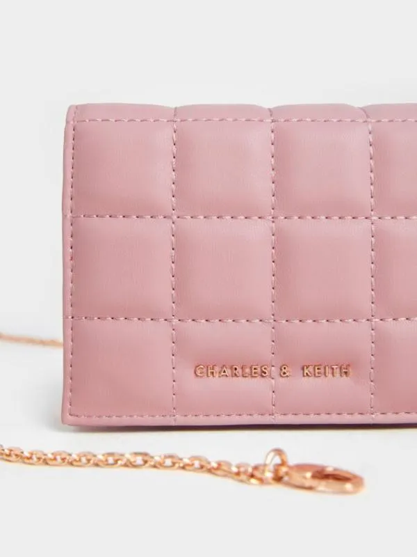 Women Quilted Mini Short Wallet 8211 Pink CHARLES and KEITH Wallets On Chain