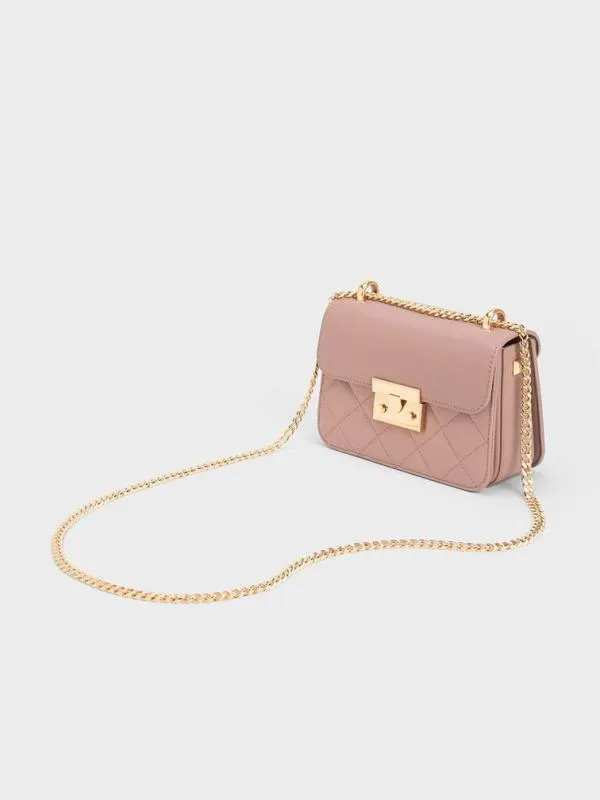 Women Quilted PushLock ChainHandle Bag 8211 Blush CHARLES and KEITH Crossbody Bags