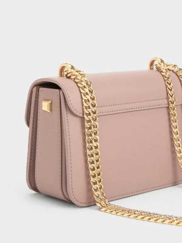 Women Quilted PushLock ChainHandle Bag 8211 Blush CHARLES and KEITH Crossbody Bags