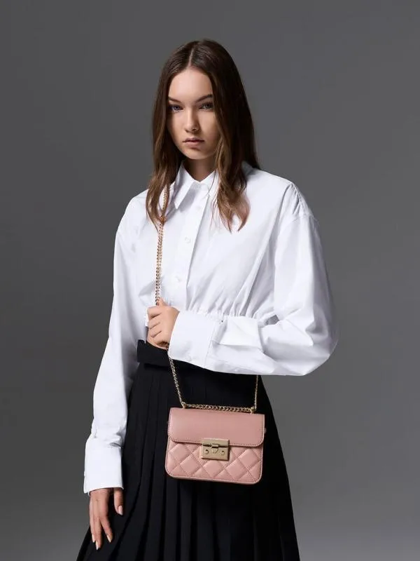 Women Quilted PushLock ChainHandle Bag 8211 Blush CHARLES and KEITH Crossbody Bags