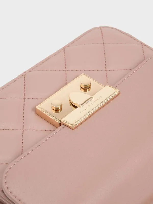 Women Quilted PushLock ChainHandle Bag 8211 Blush CHARLES and KEITH Crossbody Bags