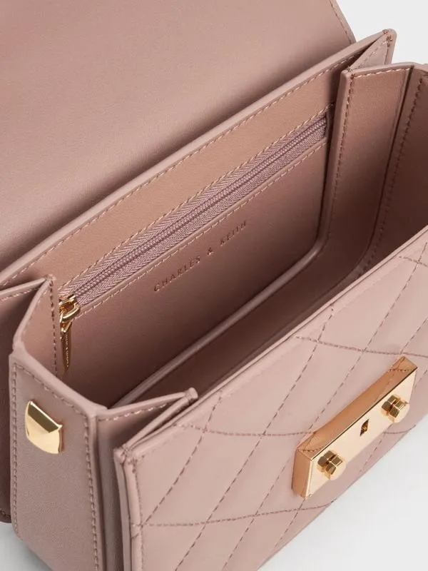Women Quilted PushLock ChainHandle Bag 8211 Blush CHARLES and KEITH Crossbody Bags