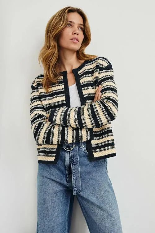 Women Rails Jackets and Coats Nelly Cardigan Navy Oat Stripe Women Rails Jackets and Coats Nelly Cardigan Navy Oat Stripe