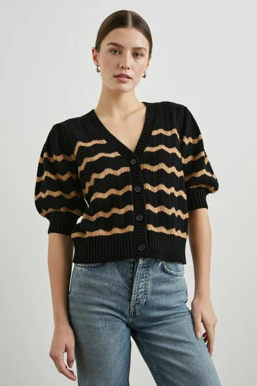 Women Rails Sweaters Isla Cardigan Black Camel Stripe