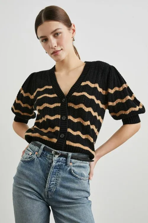 Women Rails Sweaters Isla Cardigan Black Camel Stripe Women Rails Sweaters Isla Cardigan Black Camel Stripe