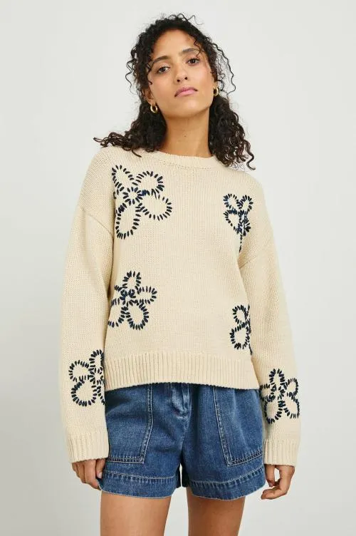 Women Rails Sweaters Zoey Sweater Ivory Navy Stitched Daisies