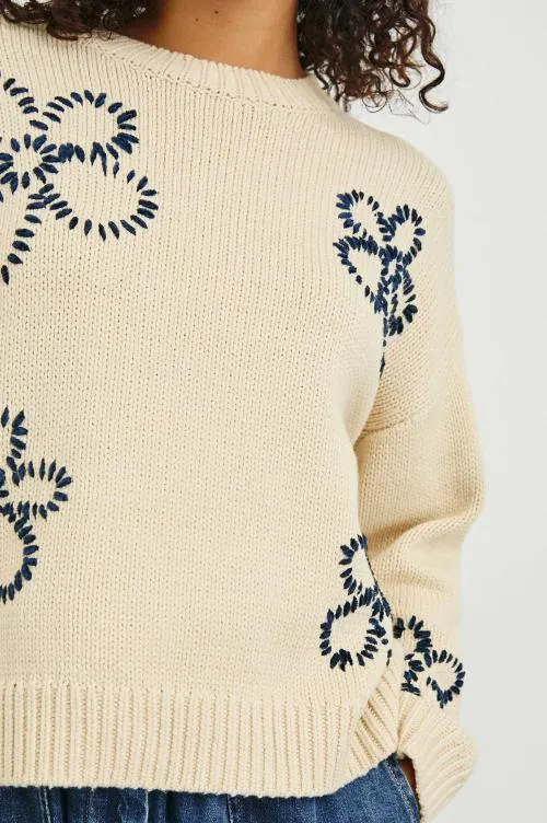 Women Rails Sweaters Zoey Sweater Ivory Navy Stitched Daisies Women Rails Sweaters Zoey Sweater Ivory Navy Stitched Daisies