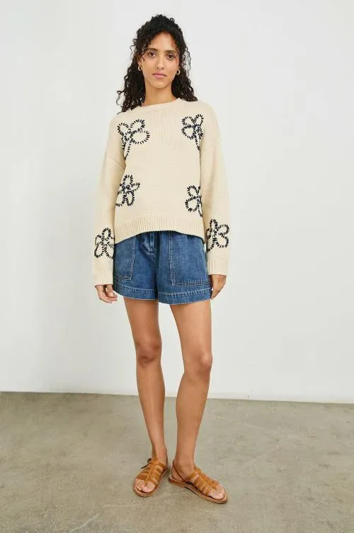 Women Rails Sweaters Zoey Sweater Ivory Navy Stitched Daisies Women Rails Sweaters Zoey Sweater Ivory Navy Stitched Daisies