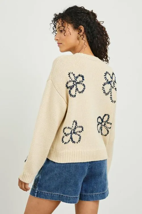 Women Rails Sweaters Zoey Sweater Ivory Navy Stitched Daisies Women Rails Sweaters Zoey Sweater Ivory Navy Stitched Daisies