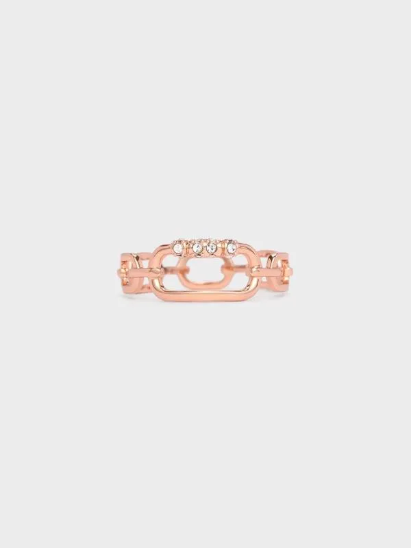 Women Reagan Crystal ChainLink Ring 8211 Rose Gold CHARLES and KEITH Rings