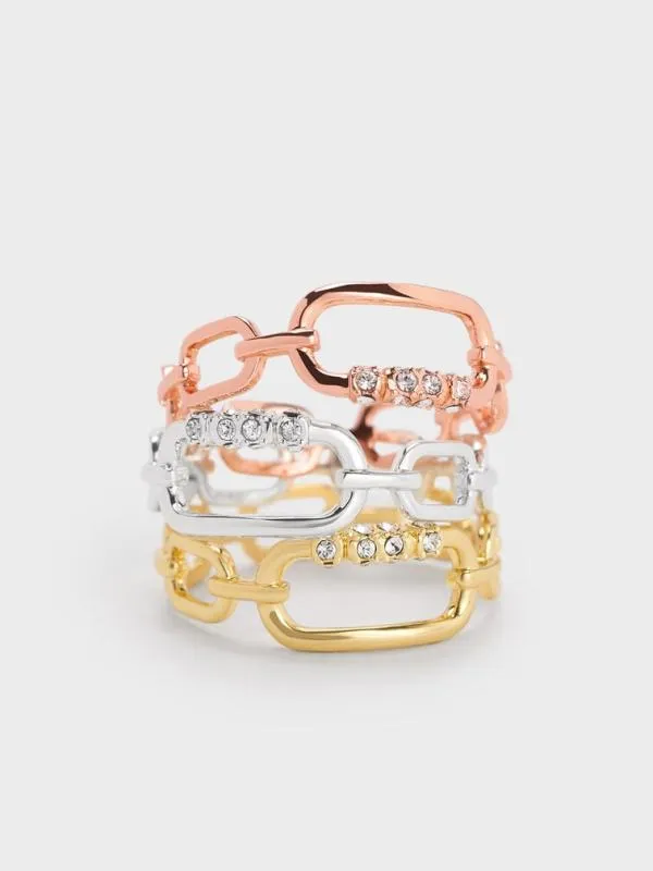Women Reagan Crystal ChainLink Ring 8211 Rose Gold CHARLES and KEITH Rings Women Reagan Crystal ChainLink Ring 8211 Rose Gold CHARLES and KEITH Rings