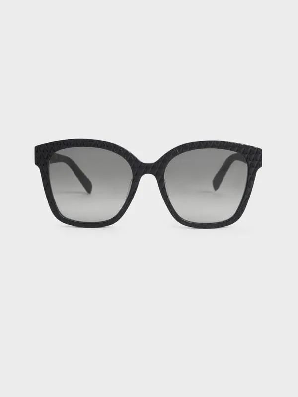 Women Recycled Acetate and Leather Quilted Sunglasses 8211 Black CHARLES and KEITH Square