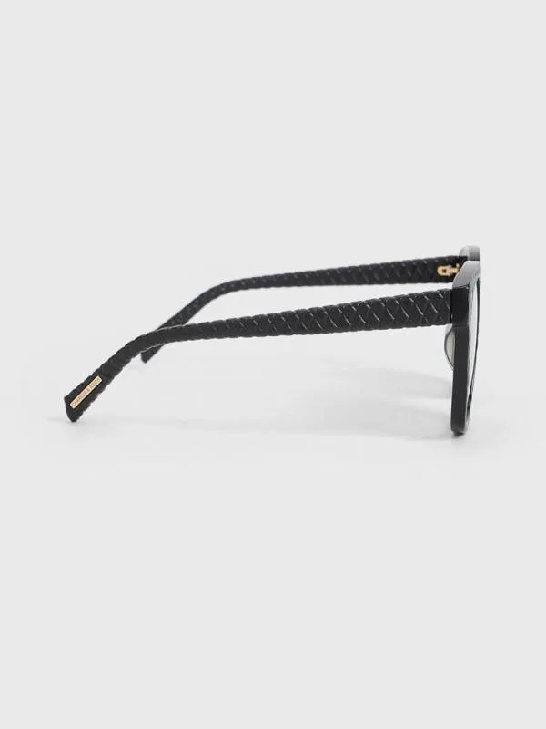 Women Recycled Acetate and Leather Quilted Sunglasses 8211 Black CHARLES and KEITH Square