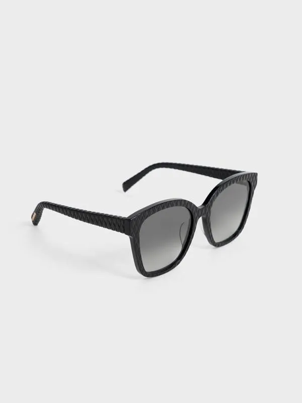 Women Recycled Acetate and Leather Quilted Sunglasses 8211 Black CHARLES and KEITH Square