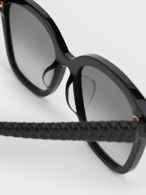 Women Recycled Acetate and Leather Quilted Sunglasses 8211 Black CHARLES and KEITH Square