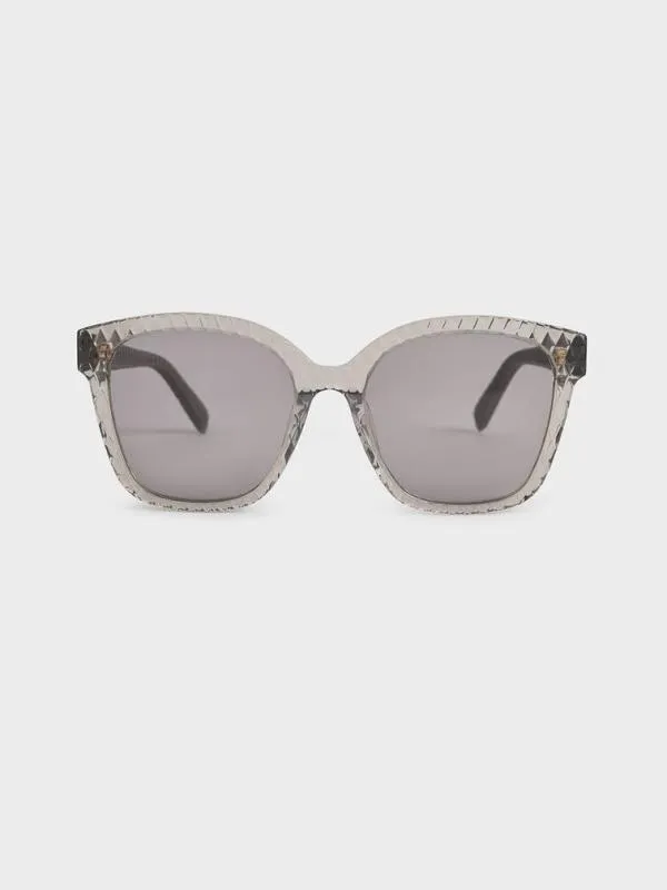 Women Recycled Acetate and Leather Quilted Sunglasses 8211 Grey CHARLES and KEITH Square