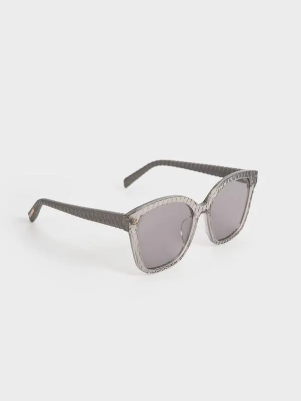 Women Recycled Acetate and Leather Quilted Sunglasses 8211 Grey CHARLES and KEITH Square