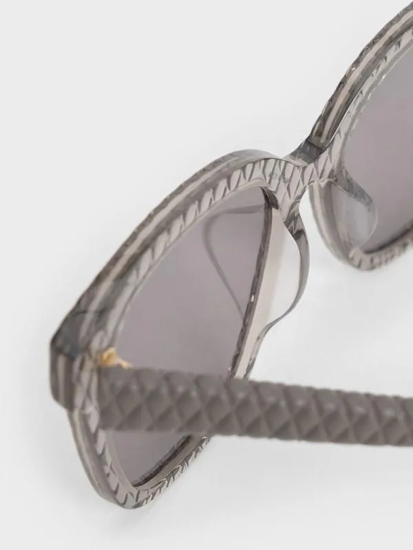 Women Recycled Acetate and Leather Quilted Sunglasses 8211 Grey CHARLES and KEITH Square