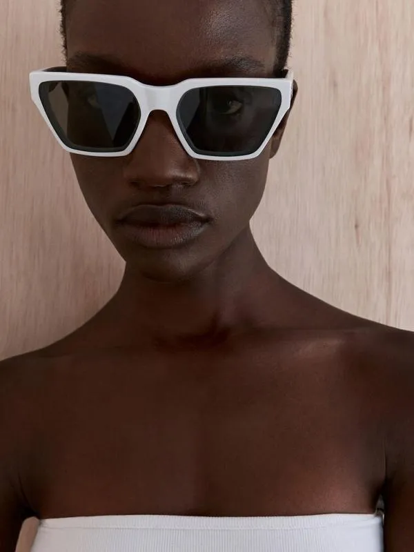 Women Recycled Acetate Angular Sunglasses 8211 White CHARLES and KEITH Wayfarer