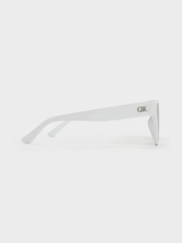 Women Recycled Acetate Angular Sunglasses 8211 White CHARLES and KEITH Wayfarer