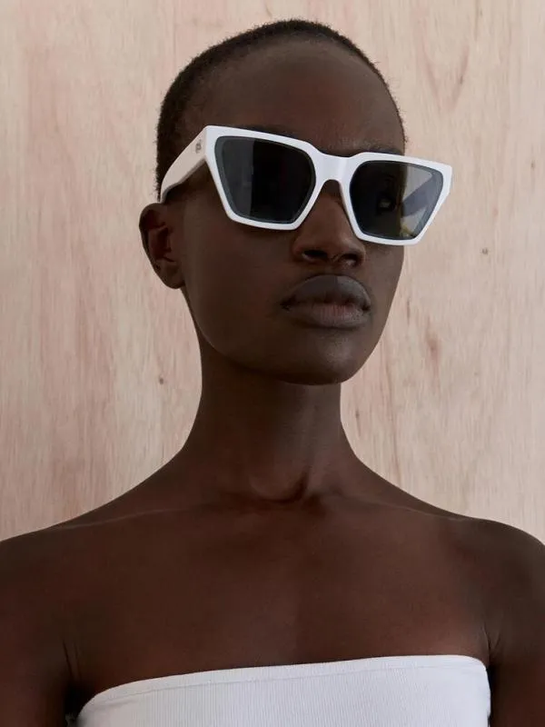 Women Recycled Acetate Angular Sunglasses 8211 White CHARLES and KEITH Wayfarer