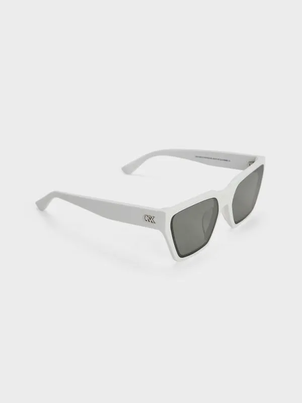 Women Recycled Acetate Angular Sunglasses 8211 White CHARLES and KEITH Wayfarer
