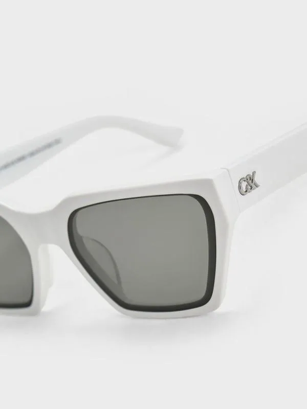Women Recycled Acetate Angular Sunglasses 8211 White CHARLES and KEITH Wayfarer