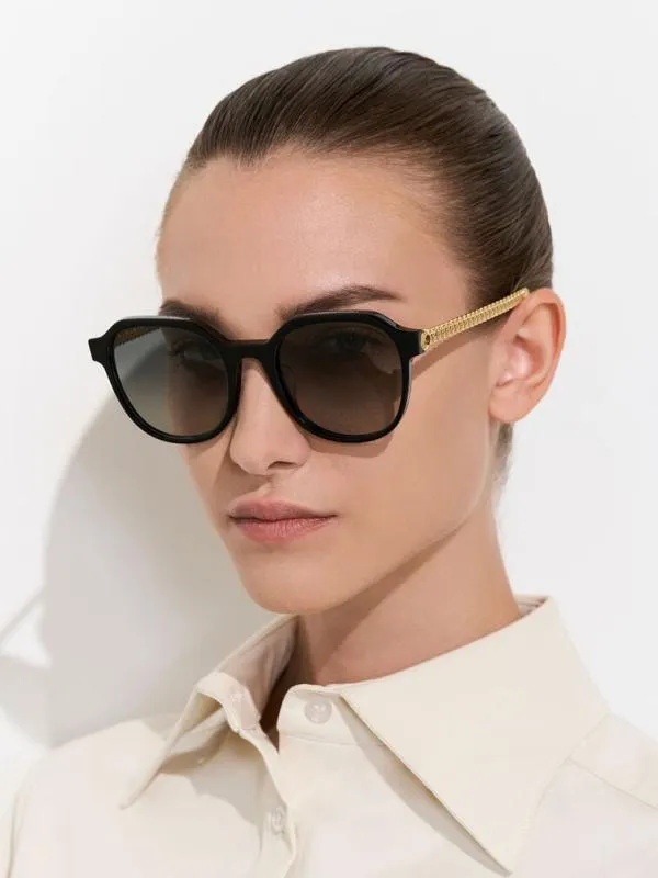 Women Recycled Acetate ChainLink Sunglasses 8211 Black CHARLES and KEITH Square
