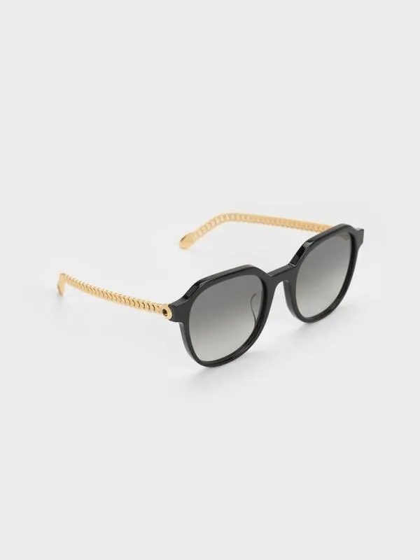 Women Recycled Acetate ChainLink Sunglasses 8211 Black CHARLES and KEITH Square