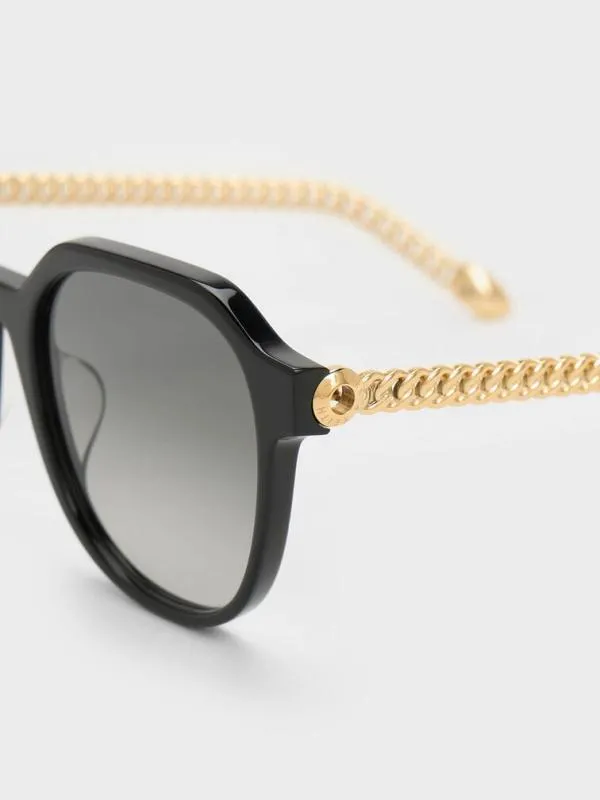 Women Recycled Acetate ChainLink Sunglasses 8211 Black CHARLES and KEITH Square
