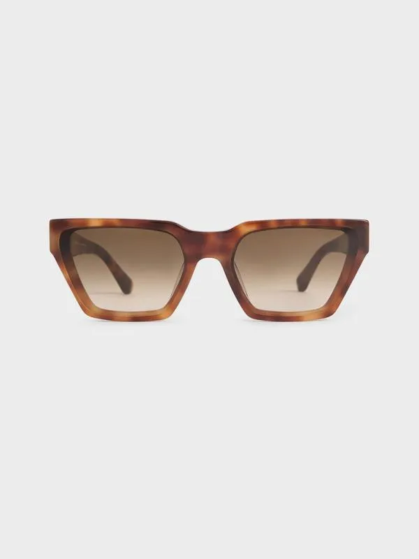Women Recycled Acetate Tortoiseshell Angular Sunglasses 8211 T Shell CHARLES and KEITH Wayfarer