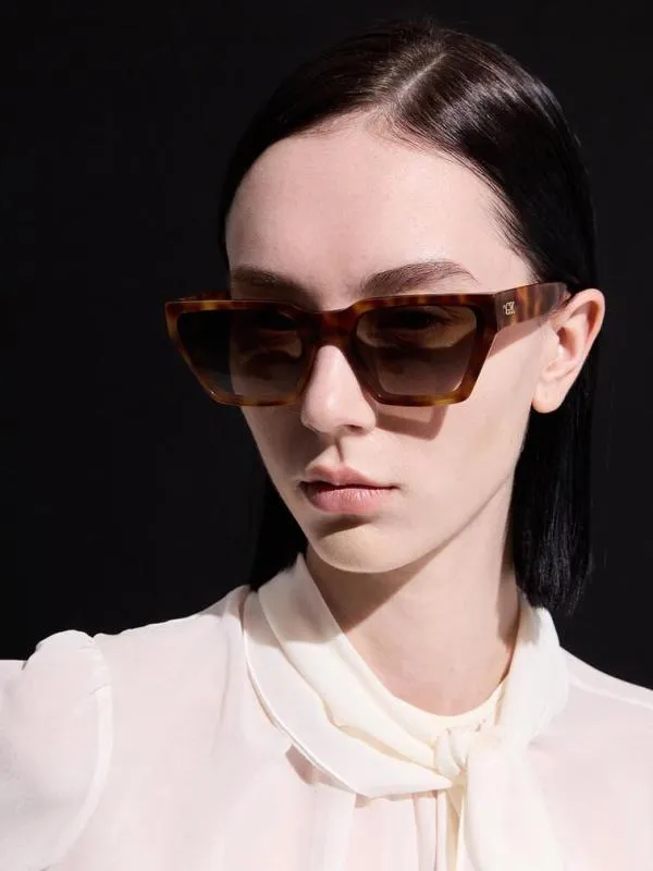 Women Recycled Acetate Tortoiseshell Angular Sunglasses 8211 T Shell CHARLES and KEITH Wayfarer