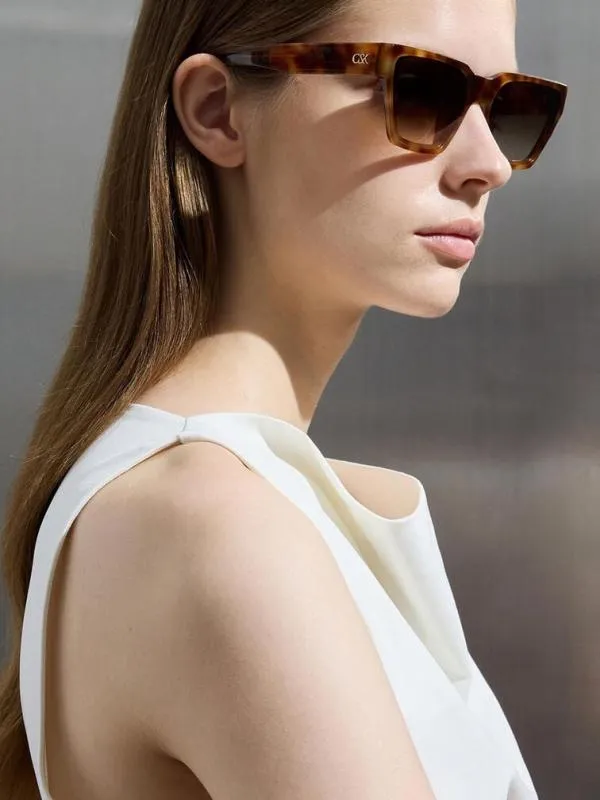 Women Recycled Acetate Tortoiseshell Angular Sunglasses 8211 T Shell CHARLES and KEITH Wayfarer