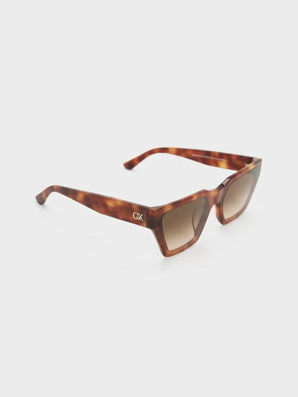 Women Recycled Acetate Tortoiseshell Angular Sunglasses 8211 T Shell CHARLES and KEITH Wayfarer