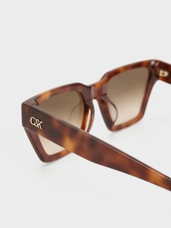 Women Recycled Acetate Tortoiseshell Angular Sunglasses 8211 T Shell CHARLES and KEITH Wayfarer