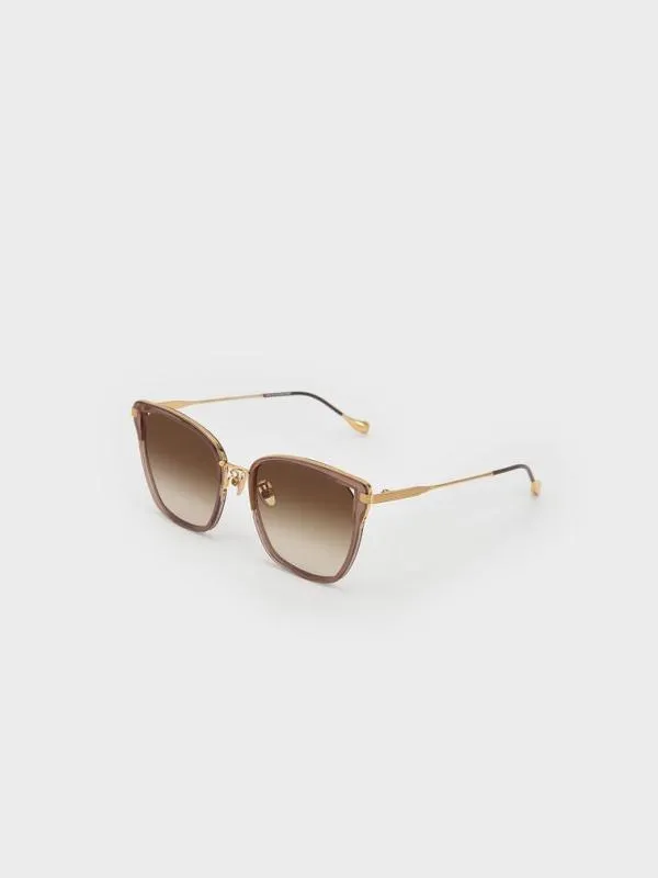Women Recycled Acetate WireFrame Butterfly Sunglasses 8211 Taupe CHARLES and KEITH Cateye