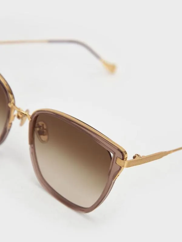 Women Recycled Acetate WireFrame Butterfly Sunglasses 8211 Taupe CHARLES and KEITH Cateye