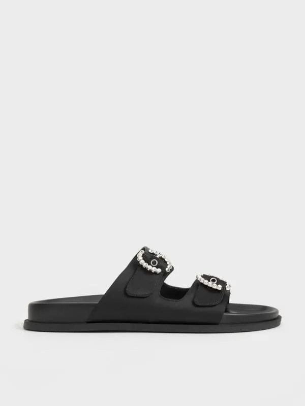 Women Recycled Polyester Embellished Buckle Sandals 8211 Black Textured CHARLES and KEITH Sandals Women Recycled Polyester Embellished Buckle Sandals 8211 Black Textured CHARLES and KEITH Sandals