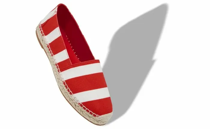 Women Red And White Striped Cotton Espadrilles Manolo Blahnik Flats