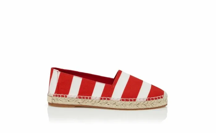 Women Red And White Striped Cotton Espadrilles Manolo Blahnik Flats