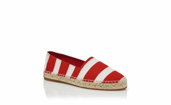 Women Red And White Striped Cotton Espadrilles Manolo Blahnik Flats