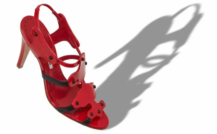 Women Red Patent Leather Strappy Sandals Manolo Blahnik Sandals