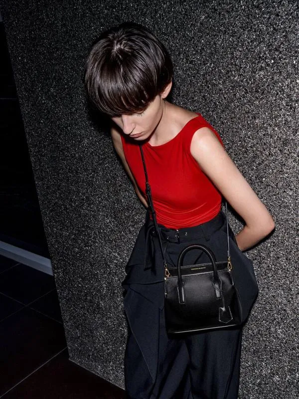 Women Rene Structured Top Handle Bag 8211 Black CHARLES and KEITH Crossbody Bags