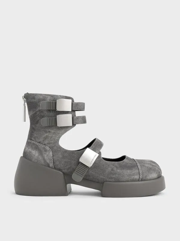 Women Robbie DenimEffect AnkleStrap Mary Jane Boots 8211 Dark Grey CHARLES and KEITH Boots Women Robbie DenimEffect AnkleStrap Mary Jane Boots 8211 Dark Grey CHARLES and KEITH Boots