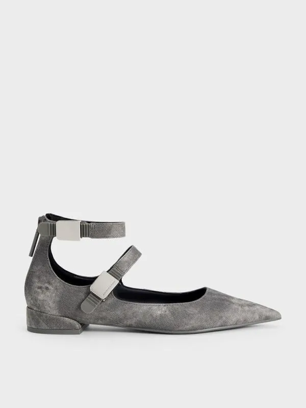 Women Robbie DenimEffect PointedToe Mary Jane Flats 8211 Dark Grey CHARLES and KEITH Ballet Flats Women Robbie DenimEffect PointedToe Mary Jane Flats 8211 Dark Grey CHARLES and KEITH Ballet Flats