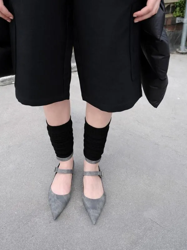 Women Robbie DenimEffect PointedToe Mary Jane Flats 8211 Dark Grey CHARLES and KEITH Ballet Flats