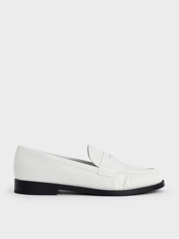 Women Ruched Penny Loafers 8211 White CHARLES and KEITH Flats