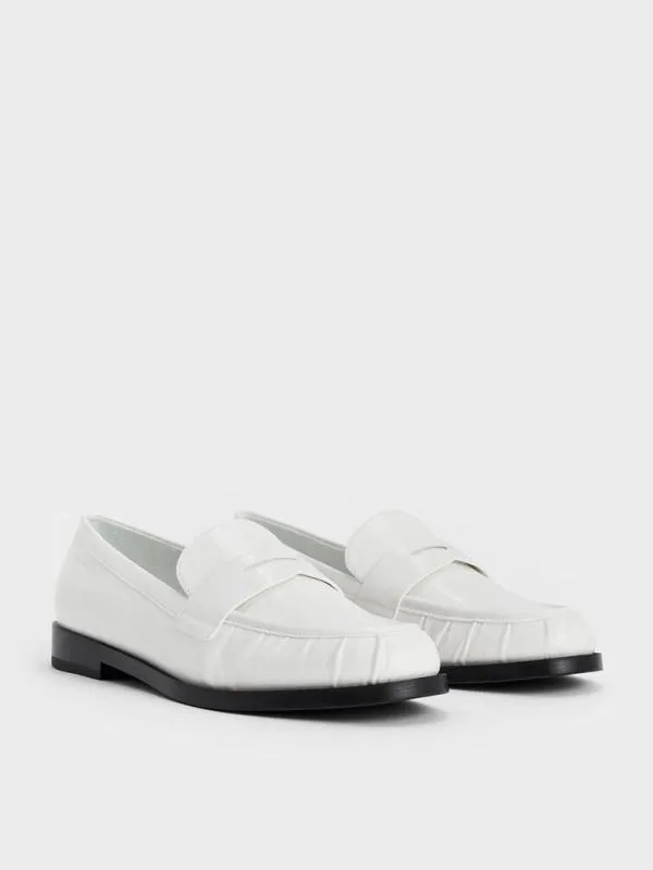 Women Ruched Penny Loafers 8211 White CHARLES and KEITH Flats