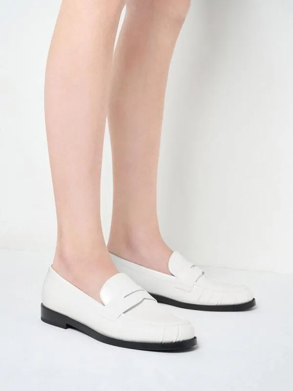 Women Ruched Penny Loafers 8211 White CHARLES and KEITH Flats